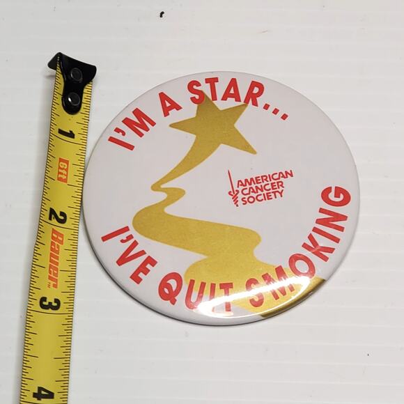 I'm A Star I've Quit Smoking American Cancer Society 3" Vtg Button Pin - Picture 3 of 3